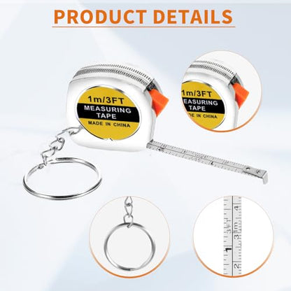 24 Pieces Tape Measure Keychains, 1.5 Inch Functional Mini Tape Measures with Stable Slide Lock Construction Party Favors Tapse Measure for Birthday Party Gift Bag Fillers Prize 1 m/ 3 ft - color: 24 Pcs Silver 1.5 Inch