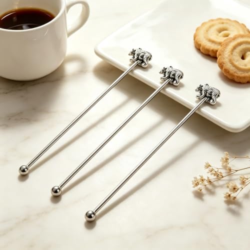 Homestia 6 Pcs 7.5'' Metal Stir Sticks, Cocktail Stirrers with Bear Decor - color: 6pcs Bear