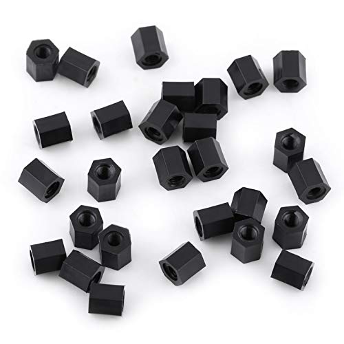 100pcs Black Nylon Spacers, Pa66 M3 Female X M3 Female Hex Threaded Spacer Standoff Hardware Spacers (M3x25) - size: M3x25