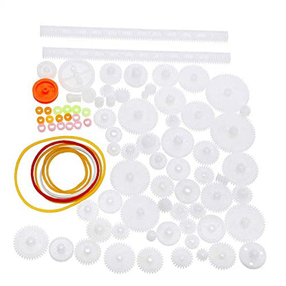Artshu 75pcs Mixed Plastic Gearbox Rack Pulley Belt Worm Gear Single & Double-Gear 8-56 Teeth DIY Tool for Robot Repair & Toy Car DIY Kit