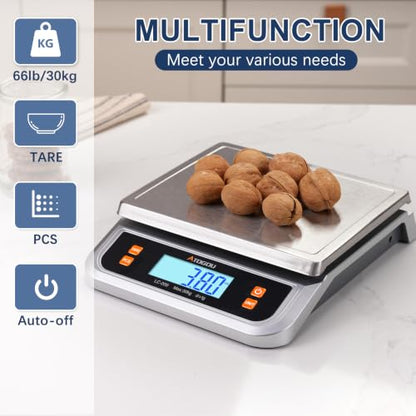 Atogou 66lb Food Scale, Commercial Kitchen Scale Plug-in Usable - size: Silver 66 lb (30 kg)
