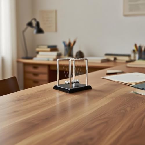 Newtons Cradle Balance Pendulum Balls, Swinging Kinetic Balls with Black Base, Science Physics Educational Learning Tool, Office Home Creative Decoration, Stress Relief Fidget Desk Toy (Medium) - size: Medium - 5 Balls