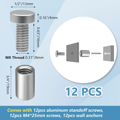 Luomorgo Aluminum Standoff Screws, 1/2" x 3/4", Silver, 12 Pcs - color: Silver, size: 1/2" x 3/4"