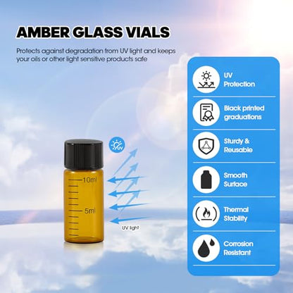 50PCS 10ml Amber Glass Graduated Vials with Screw Caps & Plastic Stoppers - color: AMBER, size: 10ml