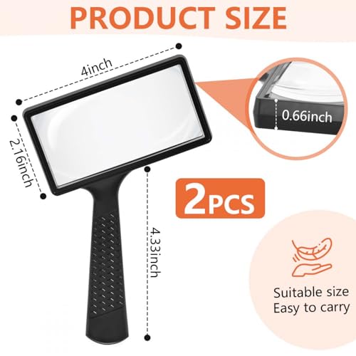 SenseYo 2 Pcs 5X Magnifying Glass Large Handheld Reading Magnifier with Scratch Resistant Glass Lens for Kids and Seniors Hobby Exploring Nature Exploration Scientific Activities - size: 2