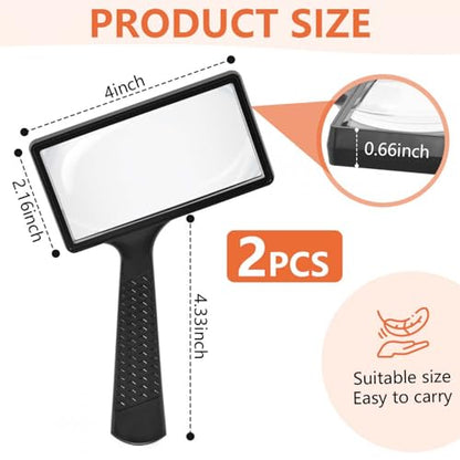 SenseYo 2 Pcs 5X Magnifying Glass Large Handheld Reading Magnifier with Scratch Resistant Glass Lens for Kids and Seniors Hobby Exploring Nature Exploration Scientific Activities - size: 2