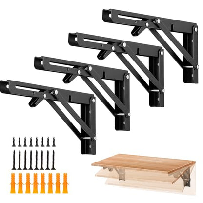 Ravinte Matte Black Folding Shelf Brackets, 10 Inch, 4 Pack - size: 10 Inch