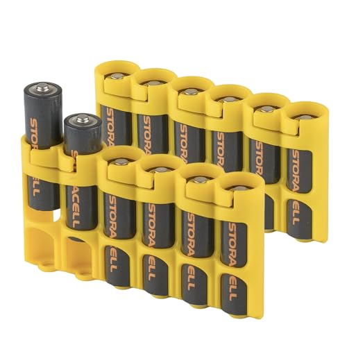 Storacell Slimline AA-6 Battery Storage Caddy and Dispenser (Pack of 2), Yellow, Holds 6 AA Batteries (Not Included), Durable & Compact Design, The Original Battery Caddy, Made in The USA - color: Yellow, size: Two Pack