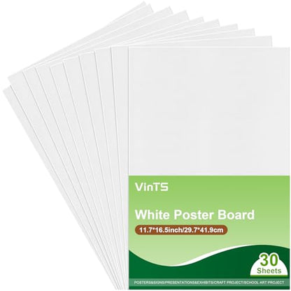 VinTS 30Pcs White Poster Board, 11.7" x 16.5" White Poster Paper 230GSM - color: White, size: 30 Pack 11.7x16.5