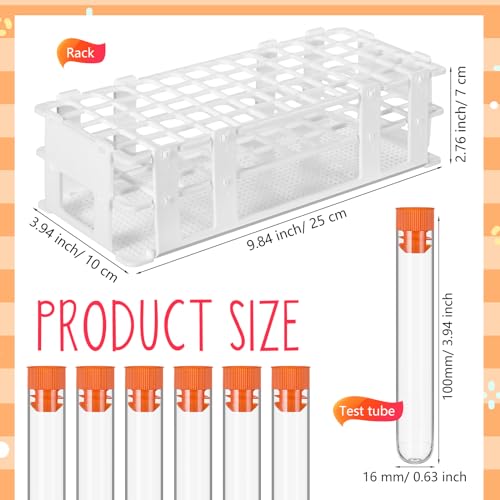 Threehoney 120 Pcs Test Tubes with Caps and Rack, 16x100mm,Orange - color: Orange