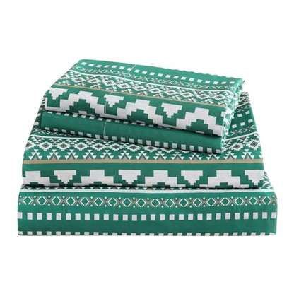 CozySmile 4 Pieces Queen Sheet Set Bohemian, Boho Sheets Soft Microfiber Deep Pocket, Western Sheets Geometric(Queen, Emerald Green) - color: B-emerald Green, size: Queen