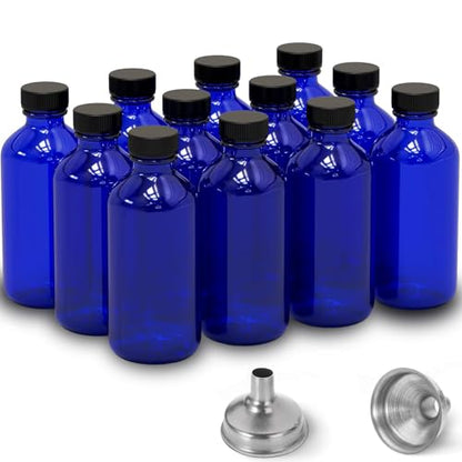 DIDITIME 2 oz Shot Bottles with Caps & Stainless Steel Funnels, Juicing Bottle Reusable Glass, 60ml Small Jars with Lids for Potion, Ginger Shots, Oils, Juice (Cobalt Blue, 12-pack) - color: Cobalt Blue, size: 12-pack