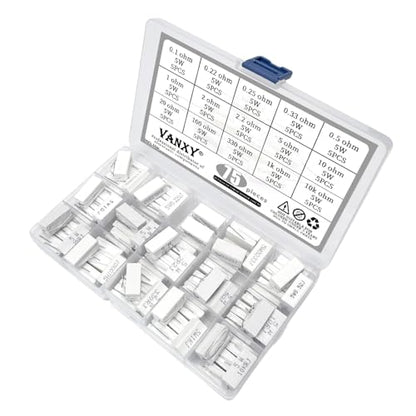 15Values 5W Ceramic Cement Resistor Axial Lead Wirewound 0.1R-10K Kits