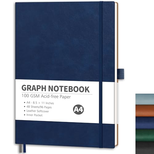 RETTACY Graph Grid Paper Notebook, 96 Pages, A4 Large Size (8.5'' x 11'') - color: Navy Blue, style: Grid