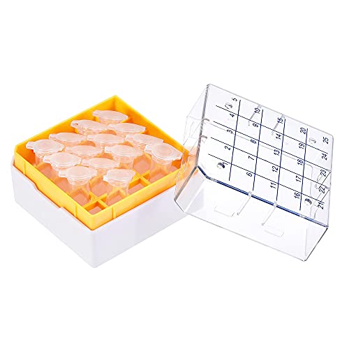 uxcell Centrifuge Tube Freezer Storage Box 25 Places Waterproof Polypropylene Cryogenic Holder Rack for 1.8/2ml Microcentrifuge Tubes Vials Samples, Yellow Pack of 4 - color: Yellow
