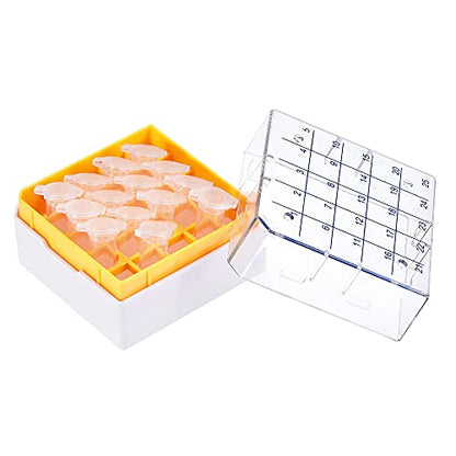 uxcell Centrifuge Tube Freezer Storage Box 25 Places Waterproof Polypropylene Cryogenic Holder Rack for 1.8/2ml Microcentrifuge Tubes Vials Samples, Yellow Pack of 4 - color: Yellow
