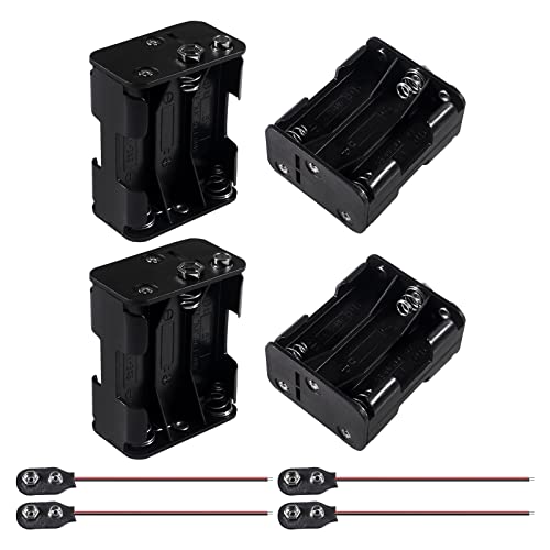 4pcs 6X 1.5V (9V) AA Battery Holder with 4pcs 9V I Type Battery Snap Connector 9 Volt Thicken Plastic Housing 2 Layers Battery Case - style: 6X 1.5V AA Battery Holder
