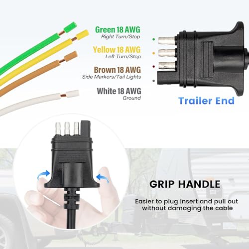 MECMO 4-Pin Flat Trailer Extension Cable 12 Inch, Heavy Duty 18AWG Copper 4 Way Wiring Connector Harness, Vehicle-Side and Trailer-Side 4 Prong Light Plug Hitch Wire Extension 1ft - size: 1ft (12 inch)