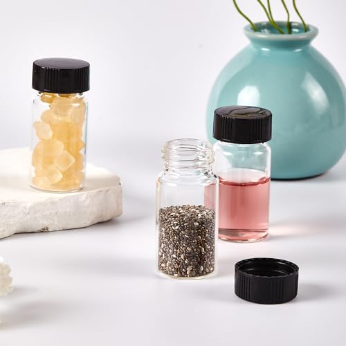 15 PCS 30ML Glass Vials, Small Liquid Sample Vial,27.5x84 mm, Borosilicate Glass Empty Vials with Caps, 24-400 Black Screw Caps with PE Liner - size: 30ML(27,5x84mm)