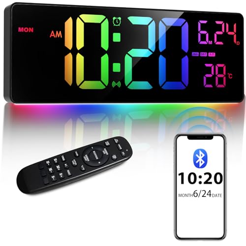 16" Bluetooth Digital Wall Clock - Auto Time Sync, 10 RGB Colors - color: Rgb