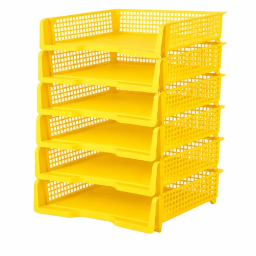 6 Pcs Yellow Turn in Trays Classroom, Stackable Paper Bins for Classroom, 13x9x2.8 inch Plastic Baskets Desktop Organization System Office (Yellow) - color: Yellow