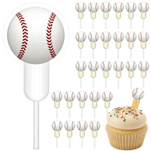 Glenmal 48 Sets 4ml Baseball Cupcakes Pipettes, Plastic Pipettes Dropper for Cupcakes Disposable Mini Flavor Liquor Infuser Squeeze Dropper for Sports Baseball Theme Cupcake Ice Cream Decoration - style: Baseball