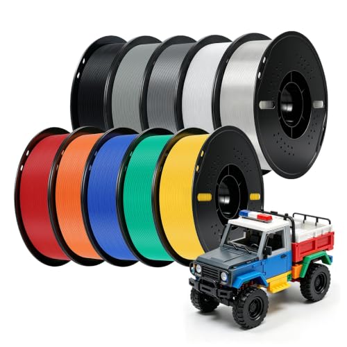 Kingroon PLA Plus 3D Filament Bundle, 10 Rolls, 1kg Spool, Ten Colors - color: 10*1kg(black&white&grey&red&blue&green&orange&transparent&silver&yellow), size: PLA Plus
