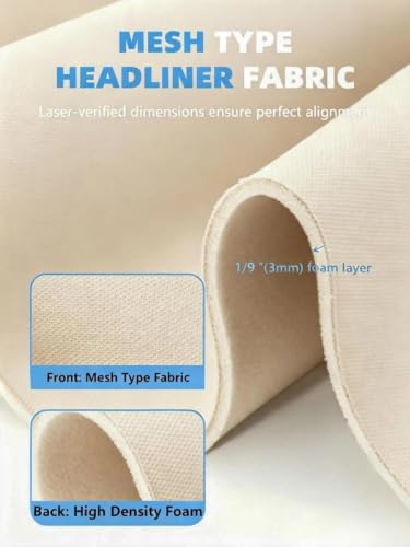 Beige Headliner Fabric Mesh Type - 96" L × 60" W Auto Head Liners, Fabric Tube Packaging with Foam Backing for Cars, Trucks, SUVs, RVs, Boats - Home Repair/DIY Headliner Material - color: Light Beige, size: 96"L×60"W