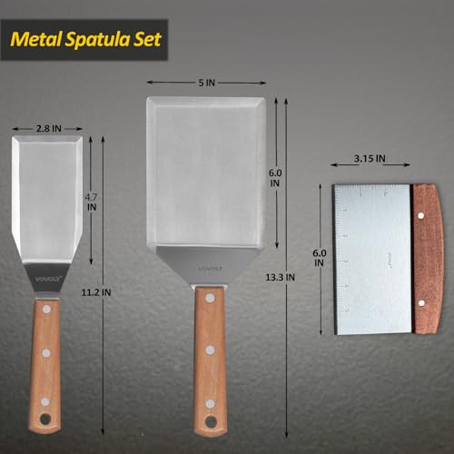 Stainless Steel Metal Spatula Set For Griddle, Grill Spatula Scraper for BBQ/Flat Top Grill- Full Tang Handle -Thicked Blade- Beveled Edges, Great Griddle Accessories for Pancake/Dough Cutter - size: 3" x 5", 5" x 6", 3" x 6"