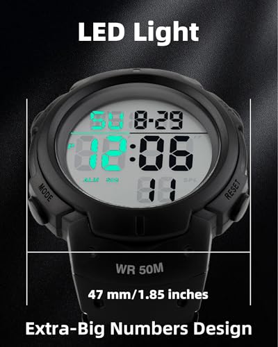 CakCity Digital Watch Mens, Waterproof Sport Wristwatch, Referee Stopwatch - color: Black