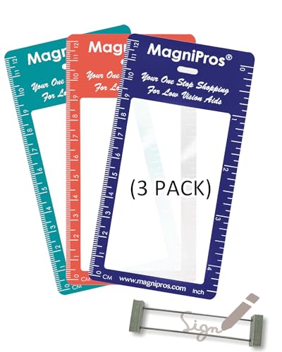 MAGDEPO 3X Bookmark Magnifier, PVC Fresnel Lens Pocket Size Reading Magnifier for Low Vision, Menu, Map Newspaper, Book, Tags.. etc. and a Signature Guiding Tool for Vision Handicap. - style: 3 Bookmark magnifiers & 1 Signature Guide Tool
