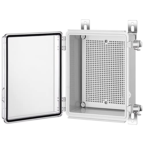Gratury Junction Box, IP67 Waterproof Plastic Enclosure for Electrical Project, Hinged Transparent Cover, Includes Mounting Plate and Wall Bracket - color: Transparent, size: 8.6"×6.7"×4.3"