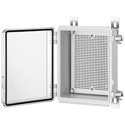 Gratury Junction Box, IP67 Waterproof Plastic Enclosure for Electrical Project, Hinged Transparent Cover, Includes Mounting Plate and Wall Bracket - color: Transparent, size: 8.6"×6.7"×4.3"