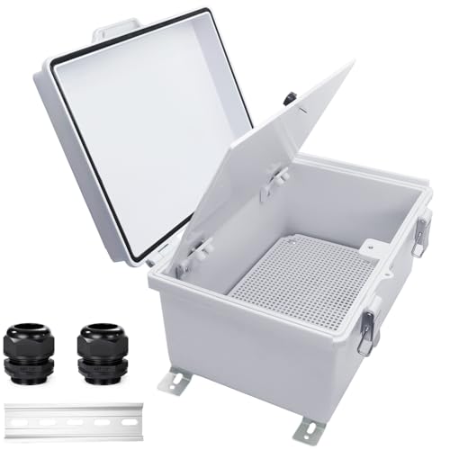 Waterproof Outdoor Electrical Box Junction Box Weatherproof IP67 ABS Plastic Enclosure Switch Router Project Box with Mounting Plate with Wall Bracket 2 Cable Glands Grey 11.4" x 7.5" x 5.5" - color: Grey, size: 11.4" x 7.5" x 5.5" pro 1pc
