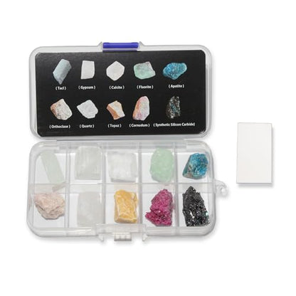 Moh's Hardness Test Kit - Include 10 Rock Mineral Specimens and 1 Unglazed Porcelain Streak Plates for Exploring Identifying Studying Geology and Earth Science