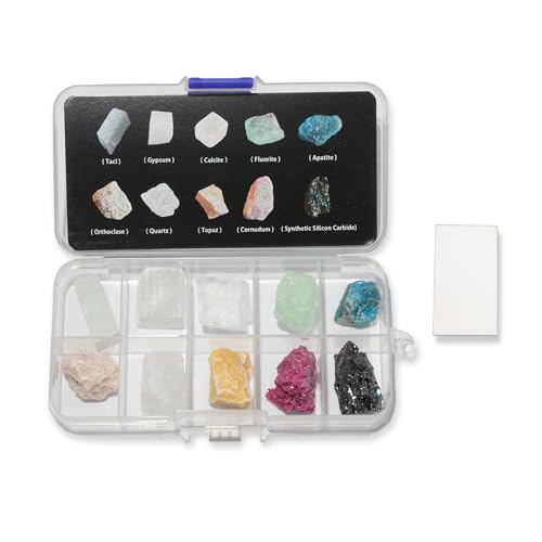 Moh's Hardness Test Kit - Include 10 Rock Mineral Specimens and 1 Unglazed Porcelain Streak Plates for Exploring Identifying Studying Geology and Earth Science