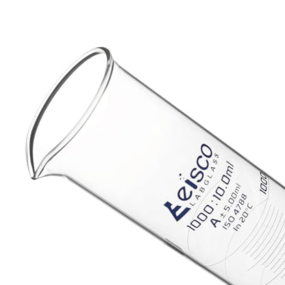 Graduated Cylinder, 1000ml - Class A Tolerance ±5.00ml - Hexagonal Base - Blue Graduations - Borosilicate 3.3 Glass - Eisco Labs - size: 1000mL