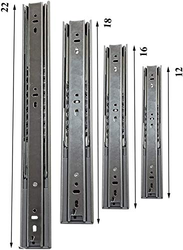 12 Inch Heavy Duty Drawer Slides - Soft Close Side Mount Drawer Glides - Full Extension 3 Section Ball Bearing - Zinc Plated Rust Proof Hardware - Black (Box of 15) - size: 12 inches - Box of 15