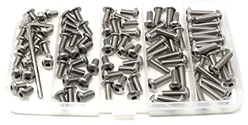 iexcell 100 Pcs M5 x 8/10/12/16/20 Stainless Steel 304 Hex Socket Button Head Cap Screws Bolts Assortment Kit - size: M5 x 8/10/12/16/20mm