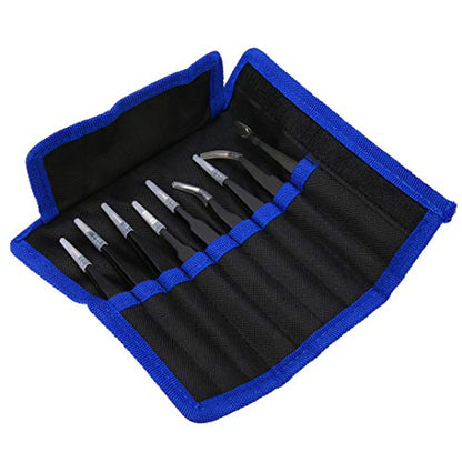 Precision Tweezer Set - FEITA Professional ESD Stainless Steel Anti static Tweezers Kit for Electronic, craft, Jewelry, Watchmakers, Hobby (Black 9 Pcs)