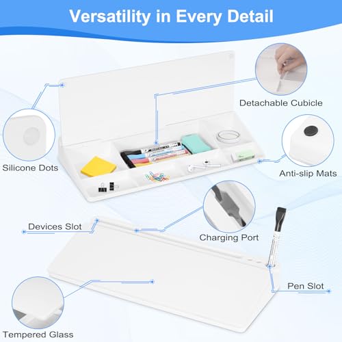 Desktop Glass Whiteboard with Storage, Desk Dry Erase White Board Stand - color: Organizer-all White