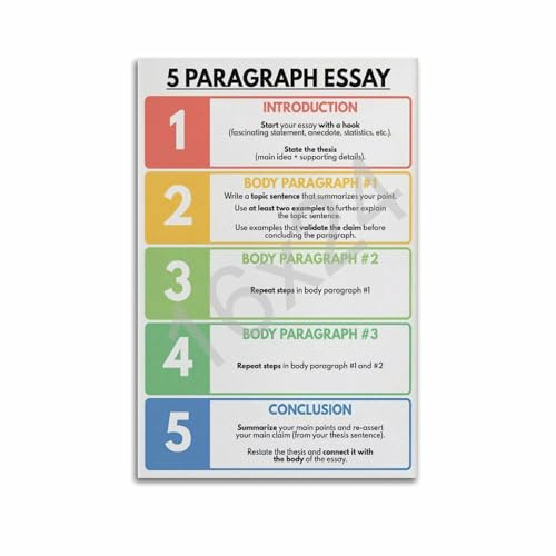 CATOPAT 5 Paragraph Essay Posters English Classroom Class Decor Writing Reading Poster High School English ELA Classroom Wall Poster for Room Aesthetic Posters 24x36inch(60x90cm) - color: Unframe-style, size: 36"L x 24"W