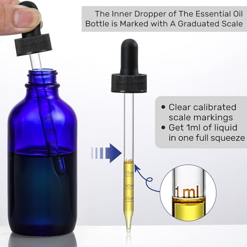 4 Pack 4oz Glass Dropper Bottles with Measured Dropper - 120ml Dark Blue Tincture Bottles with Calibrated Glass Eye Droppers (1ml), Leakproof Essential Oils Bottles for Health, Personal Care & Beauty - color: Blue