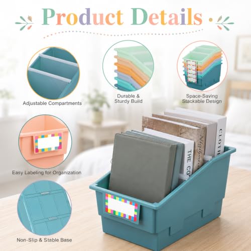 6 Pack Picture Book Bins with Dividers for Classroom, Boho - color: Boho