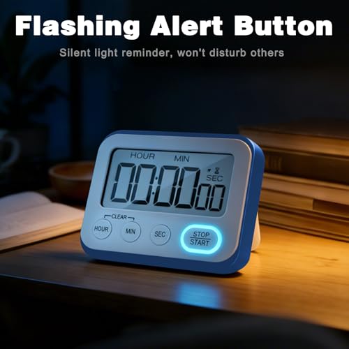 Digital Kitchen Timer Magnetic Loud Alarm, Large LCD Screen Silent/Beeping Multi-Function for Teachers Classroom Kids, Blue - color: Blue