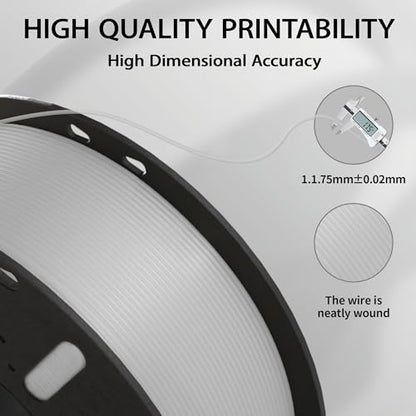 PLA+ Filament 1.75mm Clear 1kg,Dimensional Accuracy +/- 0.02mm - color: Clear