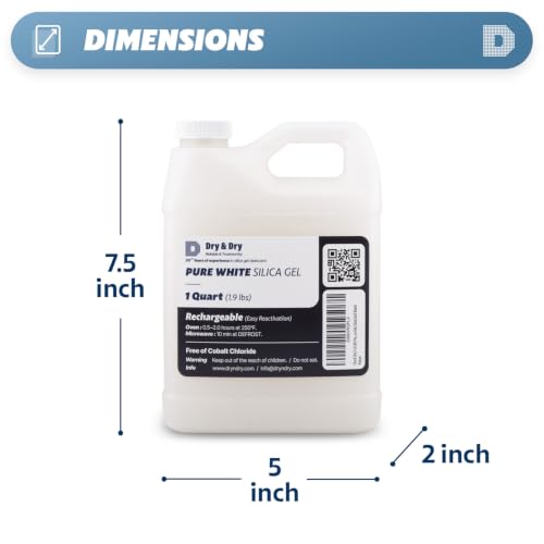 Dry & Dry [1.9 LBS] Premium Pure & Safe White Silica Gel Beads(Industry Standard 3-5 mm) - Rechargeable Silica Beads, Silica Gel, Desiccant Beads, Moisture Absorbers - color: White, size: 1.9 lbs
