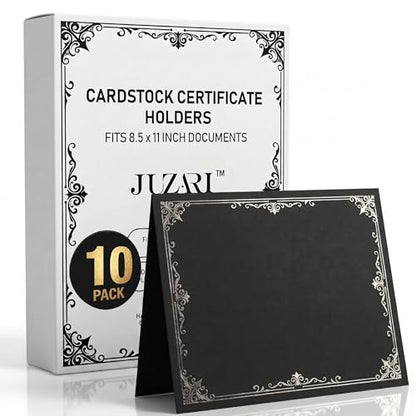 10 Pack Double Sided Certificate Holders 8.5x11 Black - Heavyweight 300gsm Cardstock Diploma Holder - Dual Certificate Folder Letter Size Graduation Award Certificate with Silver Foil Diploma Cover - color: Black-Silver, size: 10 Pack