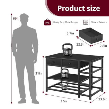 3D Printer Stand with Filament Storage - Heavy Duty 3-Tier 3 D Printer Table Shelf with 2 Fabric Drawers, 3 D Printing Desk for Tools and Supplies（Black）