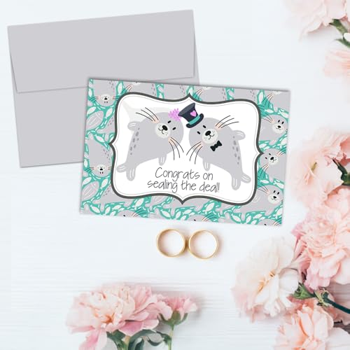 Amanda Creation Funny Wedding Card for Newlyweds, Wedding Card Funny Seal Sealing the Deal Design, 4x6 Blank Inside with Silver Envelope - style: Seal